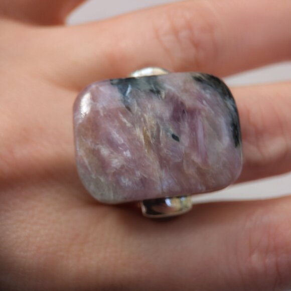 Sterling Silver Charoite & Moonstone Statement Ring – Size 7.75 - Picture 7 of 17
